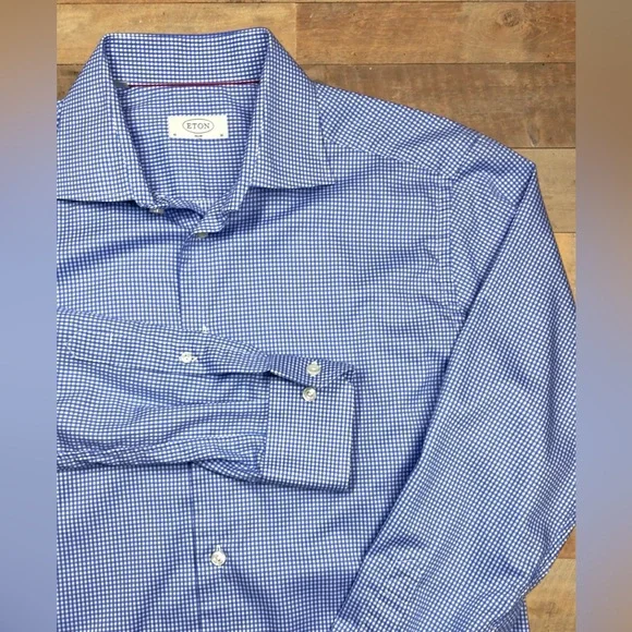 Eton Men’s Blue & White Slim Fit Long Sleeve Dress Shirt. Size 41 / 16 - Medium - Picture 3 of 13